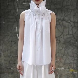 2024 Summer High-Neck Sleeveless Shirt with Floral Pleats, Runway-Inspired Style